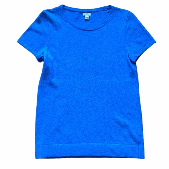 J. Crew Silk Short Sleeve Wool Blue Top | Small - Picture 1 of 2